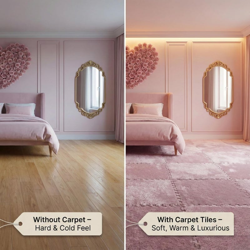 MADE4ALL Interlocking Carpet Tiles 4 PCS Pack – Soft Plush Floor Tiles for Small Areas, Nursery, Kids Room, Bedroom & Home Office – Washable, Non-Slip, Easy DIY Install – Light Pink - Image 3